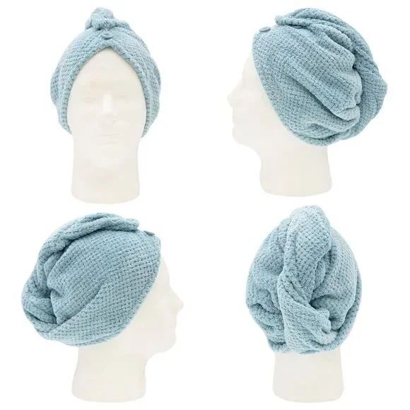 Smart Home Plush Blue Bath Towel, Hand Towel and Hair Turban Set, 3 Pieces - Picture 3 of 10
